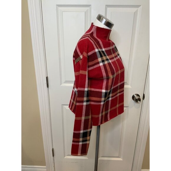 Tahari Red Mock Neck Check Plaid Sweater, Size XS, NWT! - Picture 2 of 5